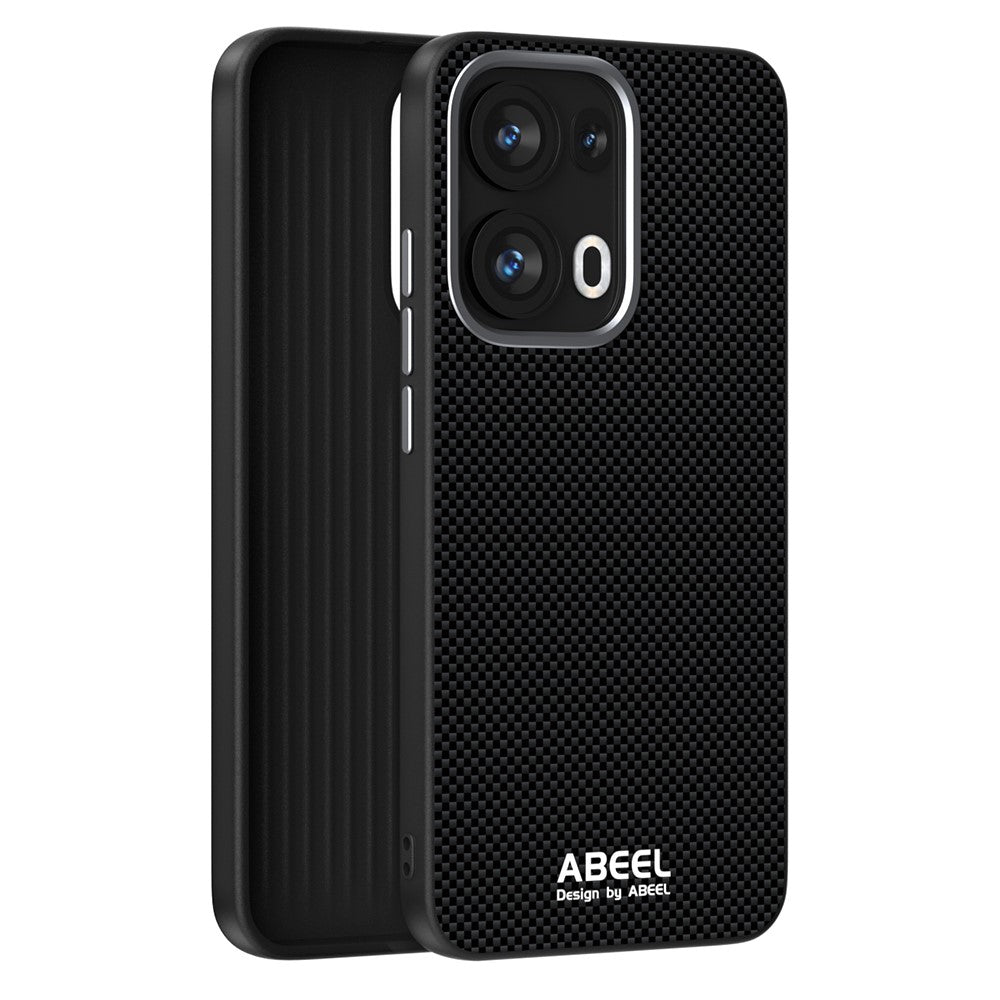 ABEEL For Oppo Reno13 Pro 5G Case Compatible with MagSafe Printed PC TPU Aluminum Alloy Leather Phone Cover - Black