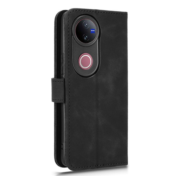 For vivo V50 5G Leather Case Skin Feel Anti Drop Wallet Flip Phone Cover - Black