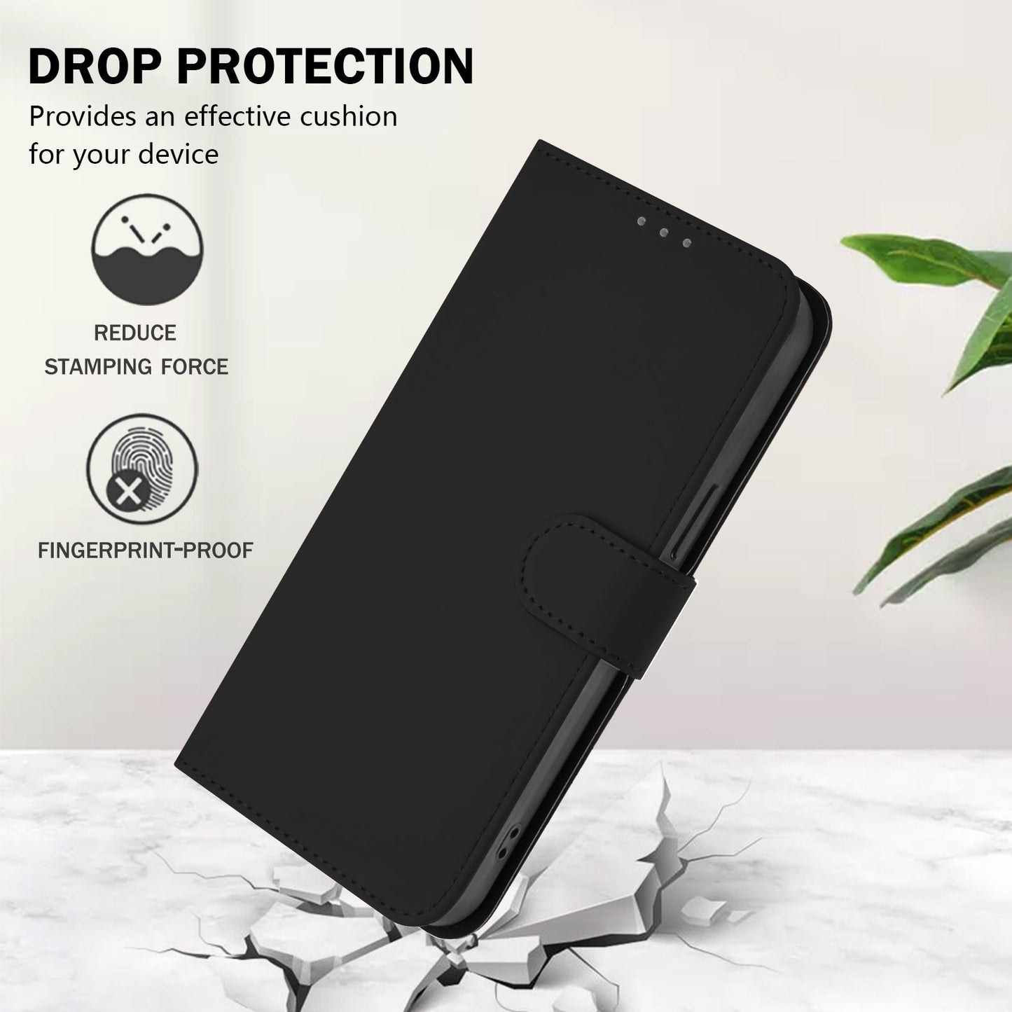 For Samsung Galaxy S25 Edge Case Solid Color Wallet Leather Phone Cover with Strap - Black