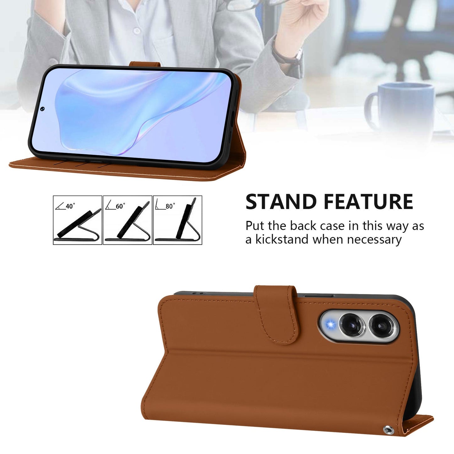 For Samsung Galaxy S25 Edge Case Solid Color Wallet Leather Phone Cover with Strap - Brown
