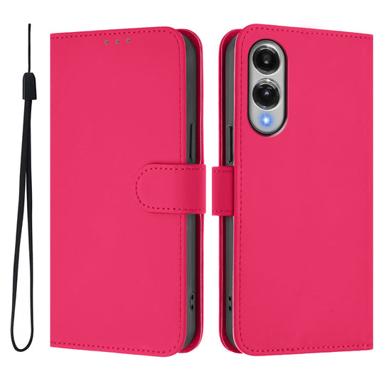 For Samsung Galaxy S25 Edge Case Solid Color Wallet Leather Phone Cover with Strap - Rose Red