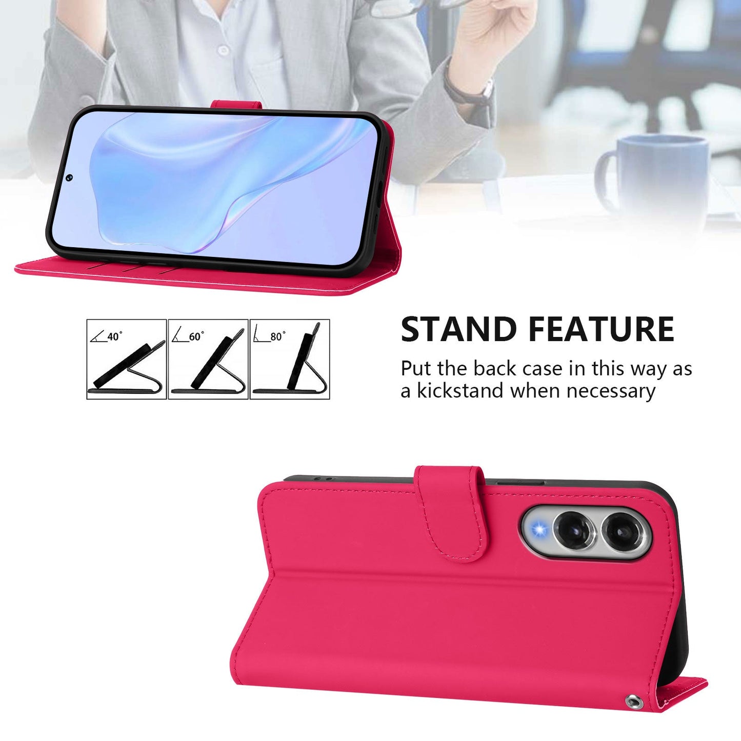 For Samsung Galaxy S25 Edge Case Solid Color Wallet Leather Phone Cover with Strap - Rose Red