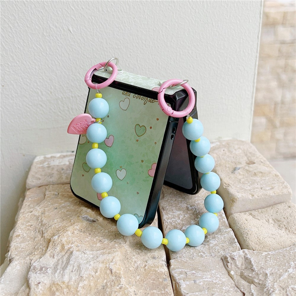 For Samsung Galaxy Z Flip7 FE 5G / Z Flip6 5G Case Anti Drop PC + PU Phone Back Cover with Beaded Strap Pattern Design - Tulip Pink