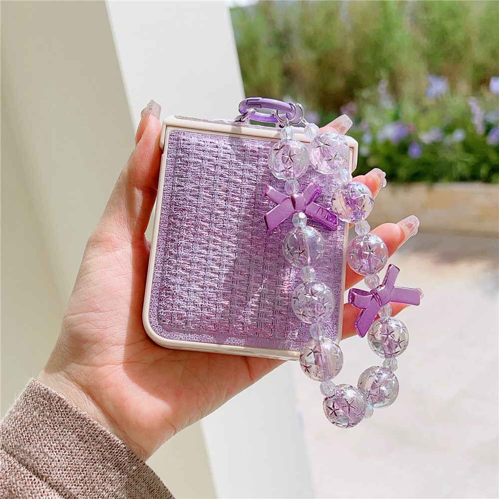 For Samsung Galaxy Z Flip7 FE 5G / Z Flip6 5G Case Silk Texture Luxury Style PU Leather + PC Phone Cover with Butterfly Bow Strap - Purple
