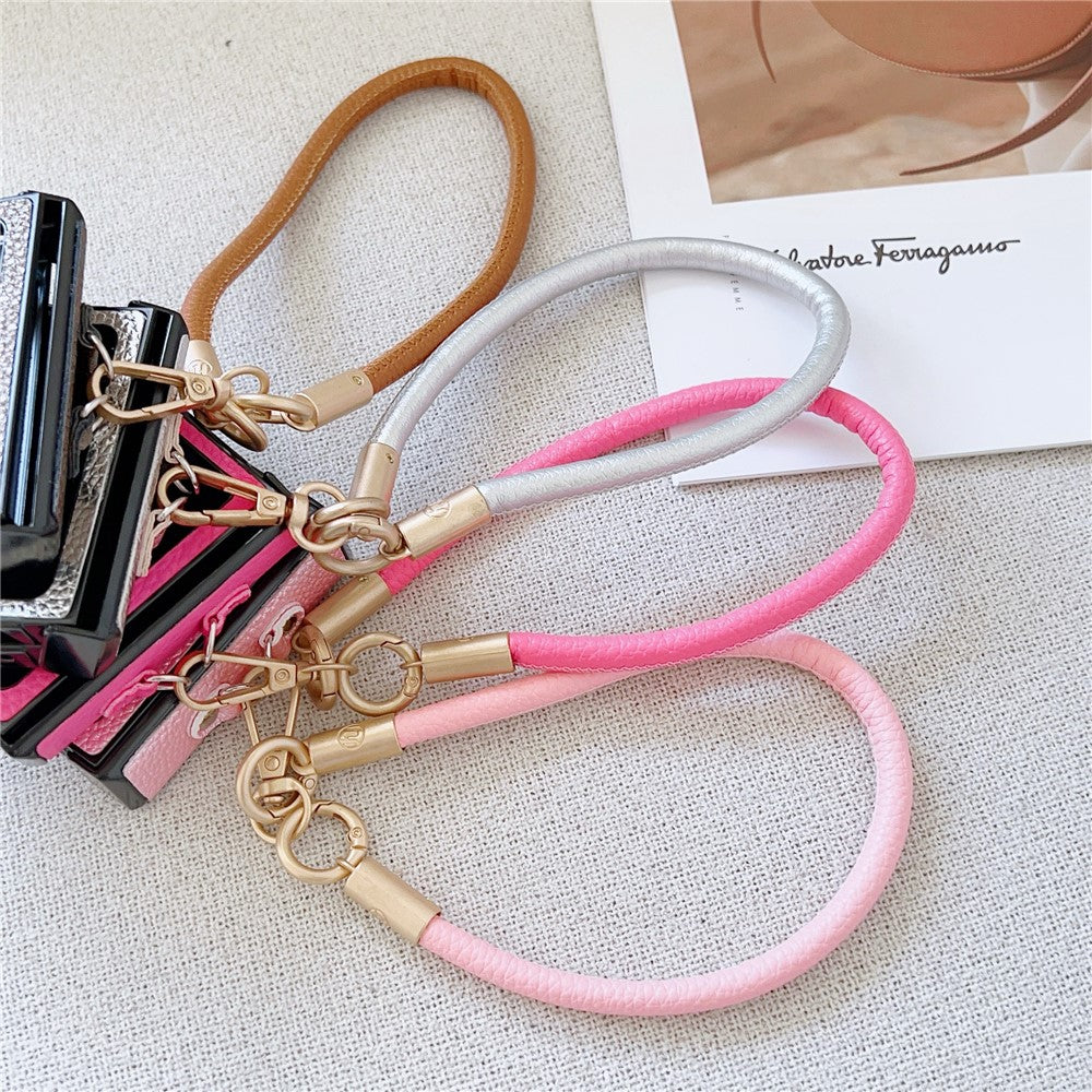 For Samsung Galaxy Z Flip7 FE 5G / Z Flip6 5G Case Litchi Texture PU + PC Phone Back Cover with Strap - Pink