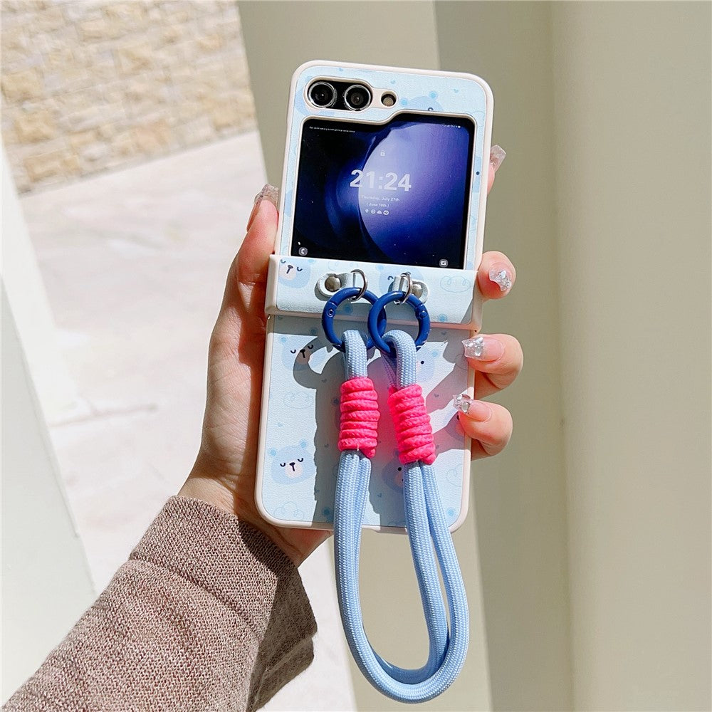 For Samsung Galaxy Z Flip7 FE 5G / Z Flip6 5G Case Cute Bear Pattern PU + PC Protective Phone Cover with Strap