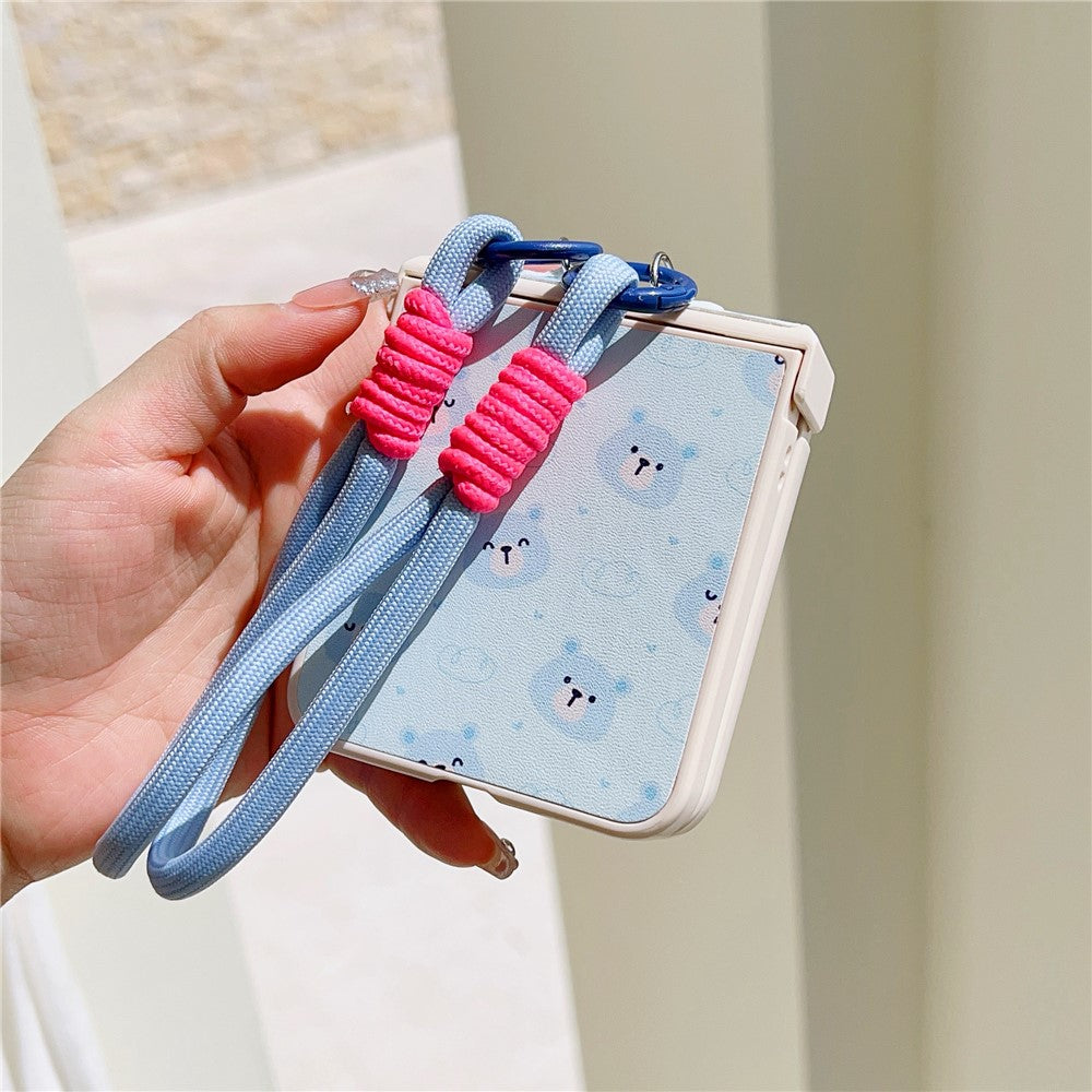 For Samsung Galaxy Z Flip7 FE 5G / Z Flip6 5G Case Cute Bear Pattern PU + PC Protective Phone Cover with Strap