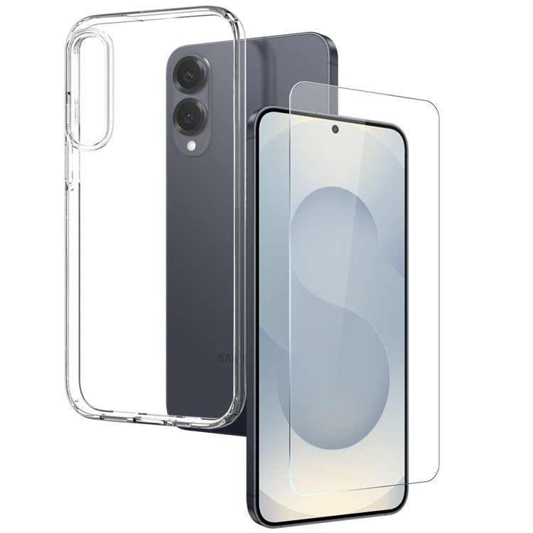 NORTHJO For Samsung Galaxy S25 Edge TPU Phone Case + Tempered Glass Film (Support Fingerprint Unlock) - Transparent