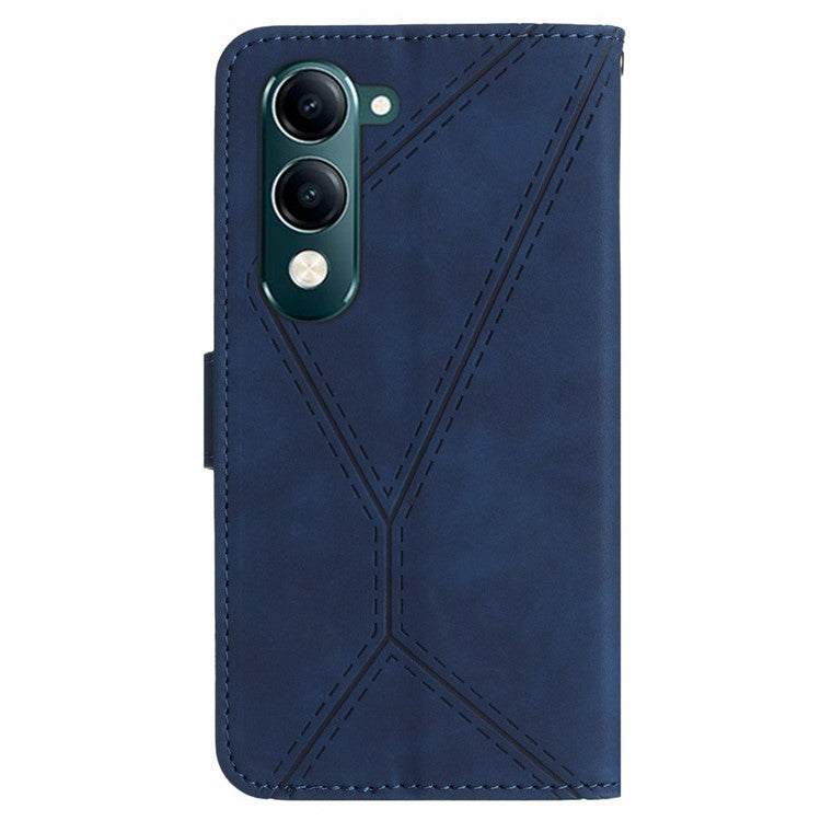 For vivo Y04 4G / Y29s 5G Case Skin Touch Lines Imprinted PU Leather Flip Phone Cover - Blue