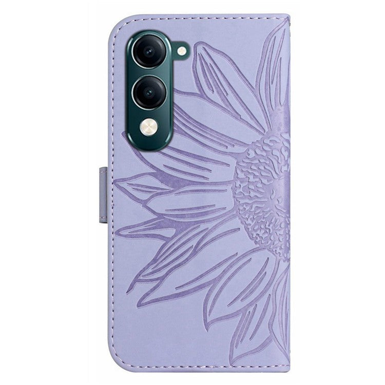 For vivo Y04 4G / Y29s 5G Case Sunflower Imprint Leather Wallet Phone Cover with Wrist Strap - Light Purple