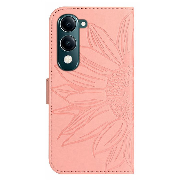 For vivo Y04 4G / Y29s 5G Case Sunflower Imprint Leather Wallet Phone Cover with Wrist Strap - Light Pink