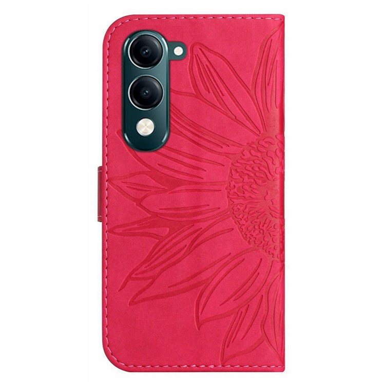 For vivo Y04 4G / Y29s 5G Case Sunflower Imprint Leather Wallet Phone Cover with Wrist Strap - Rose