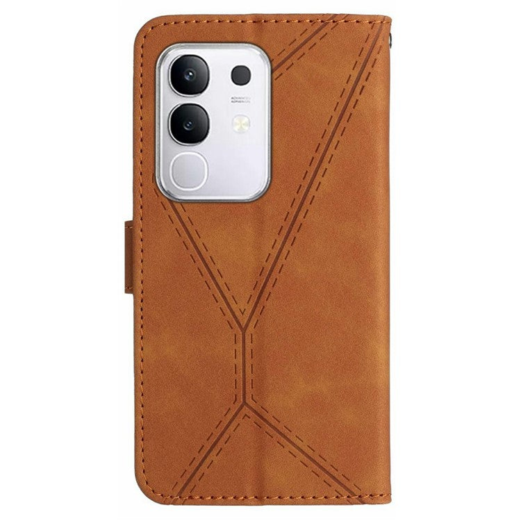 For vivo Y29 4G Case Skin Touch Lines Imprinted PU Leather Flip Phone Cover - Brown