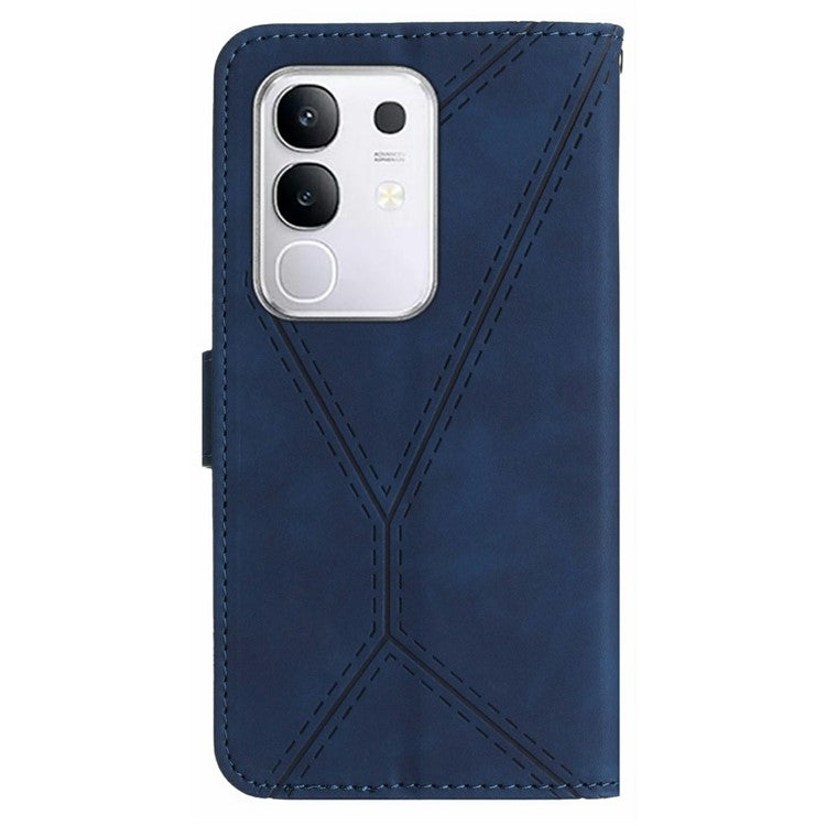 For vivo Y29 4G Case Skin Touch Lines Imprinted PU Leather Flip Phone Cover - Blue