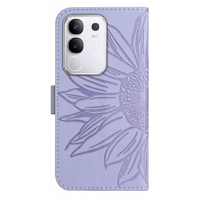 For vivo Y29 4G Case Sunflower Imprint Leather Wallet Phone Cover with Wrist Strap - Light Purple