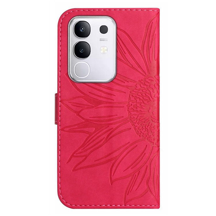 For vivo Y29 4G Case Sunflower Imprint Leather Wallet Phone Cover with Wrist Strap - Rose
