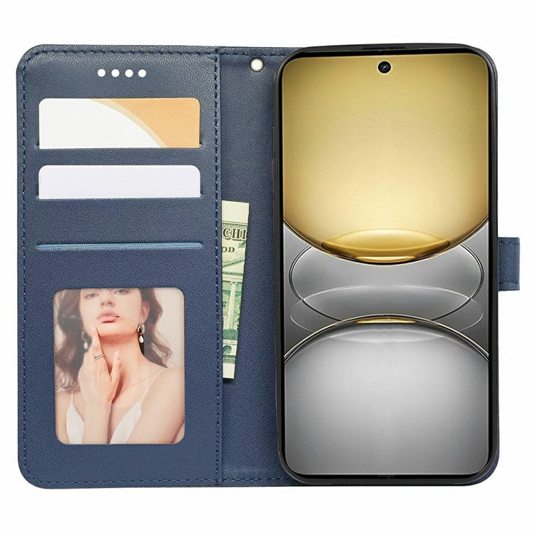 For Realme C75 Case Anti Scratch Splicing Imprinted Rhombus Leather Phone Cover - Blue