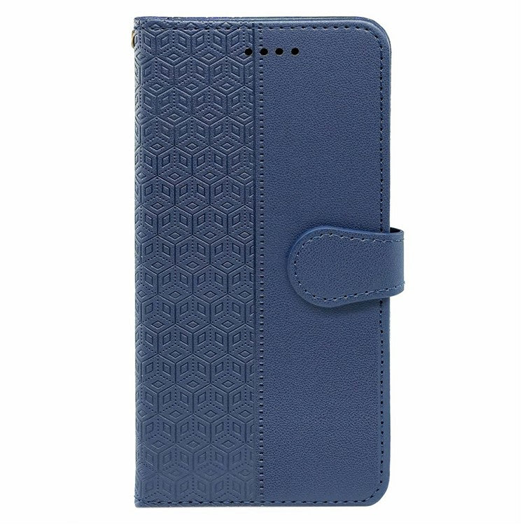For Realme C75 Case Anti Scratch Splicing Imprinted Rhombus Leather Phone Cover - Blue