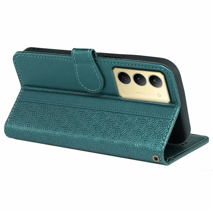 For Realme V60 Pro 5G / 14x 5G Case Anti Scratch Splicing Imprinted Rhombus Leather Phone Cover - Green