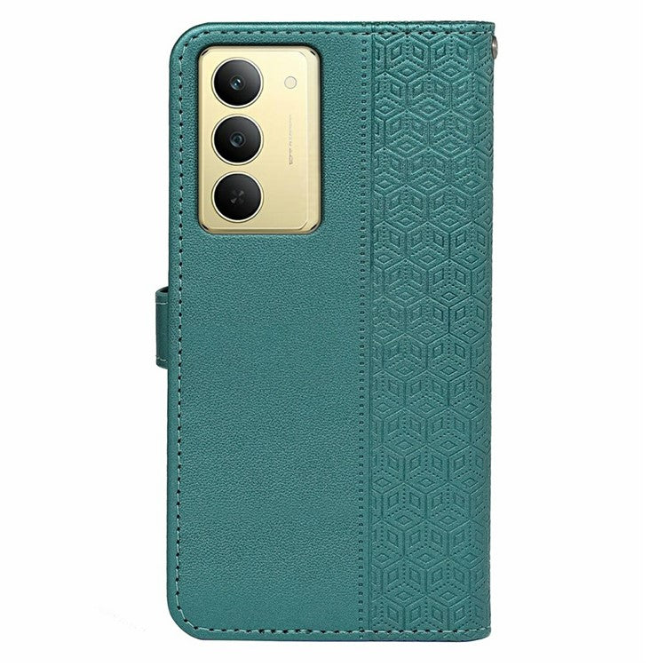 For Realme V60 Pro 5G / 14x 5G Case Anti Scratch Splicing Imprinted Rhombus Leather Phone Cover - Green