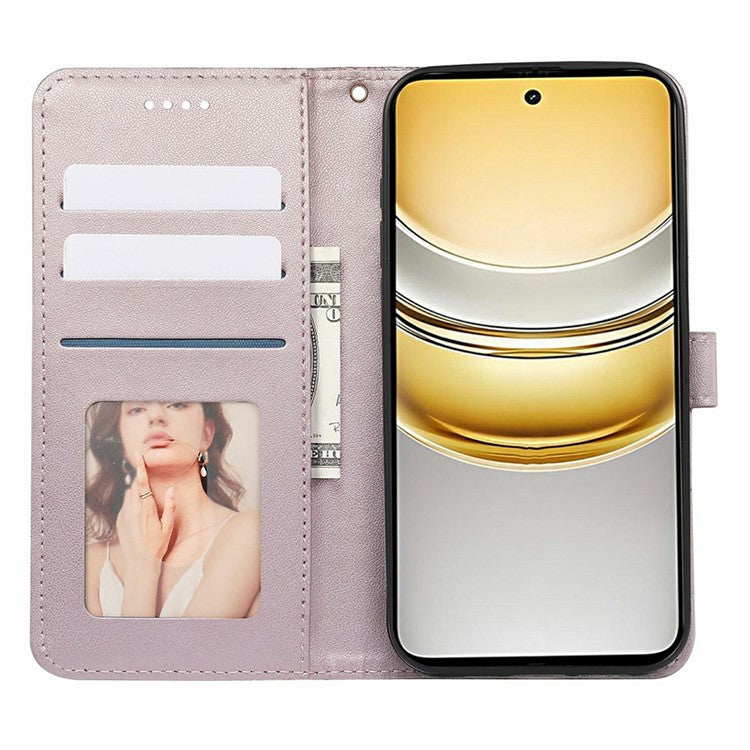 For Realme V60 Pro 5G / 14x 5G Case Anti Scratch Splicing Imprinted Rhombus Leather Phone Cover - Rose Gold