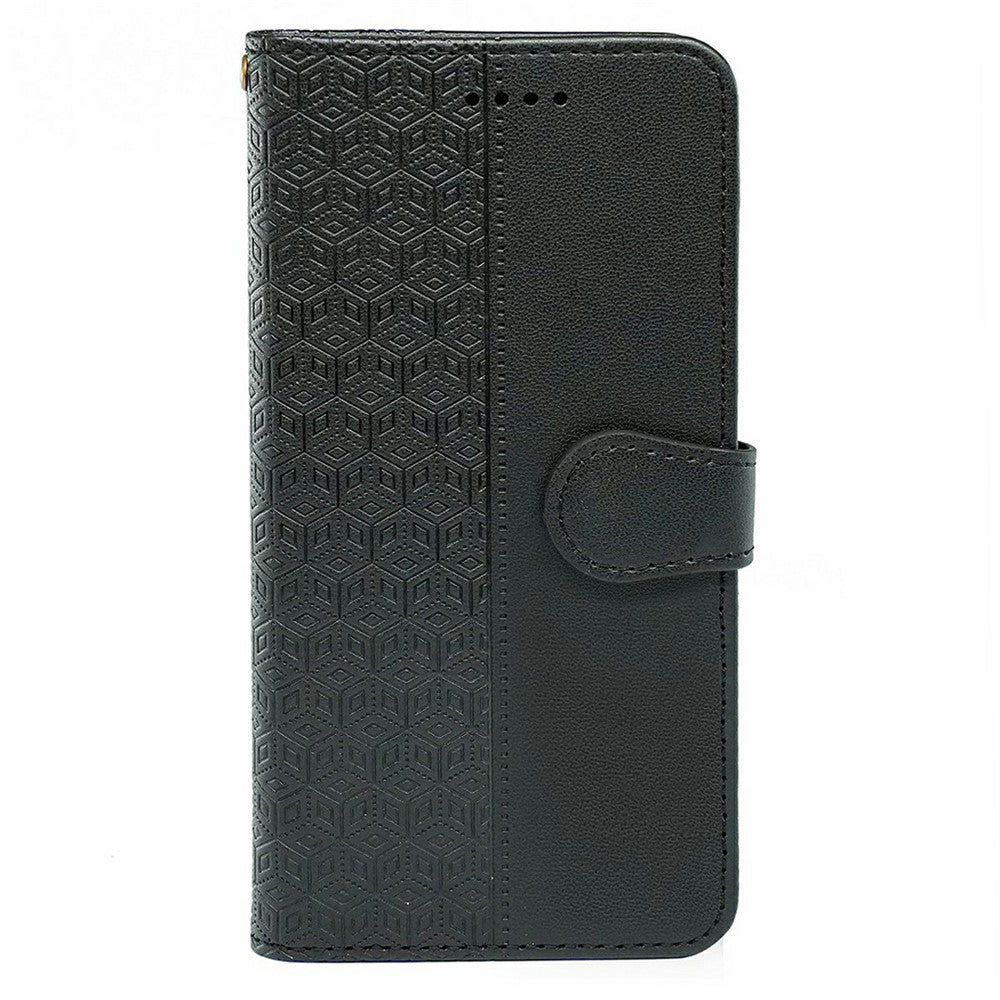 For Oppo Reno13 5G (Global) Case Anti Scratch Splicing Imprinted Rhombus Leather Phone Cover - Black
