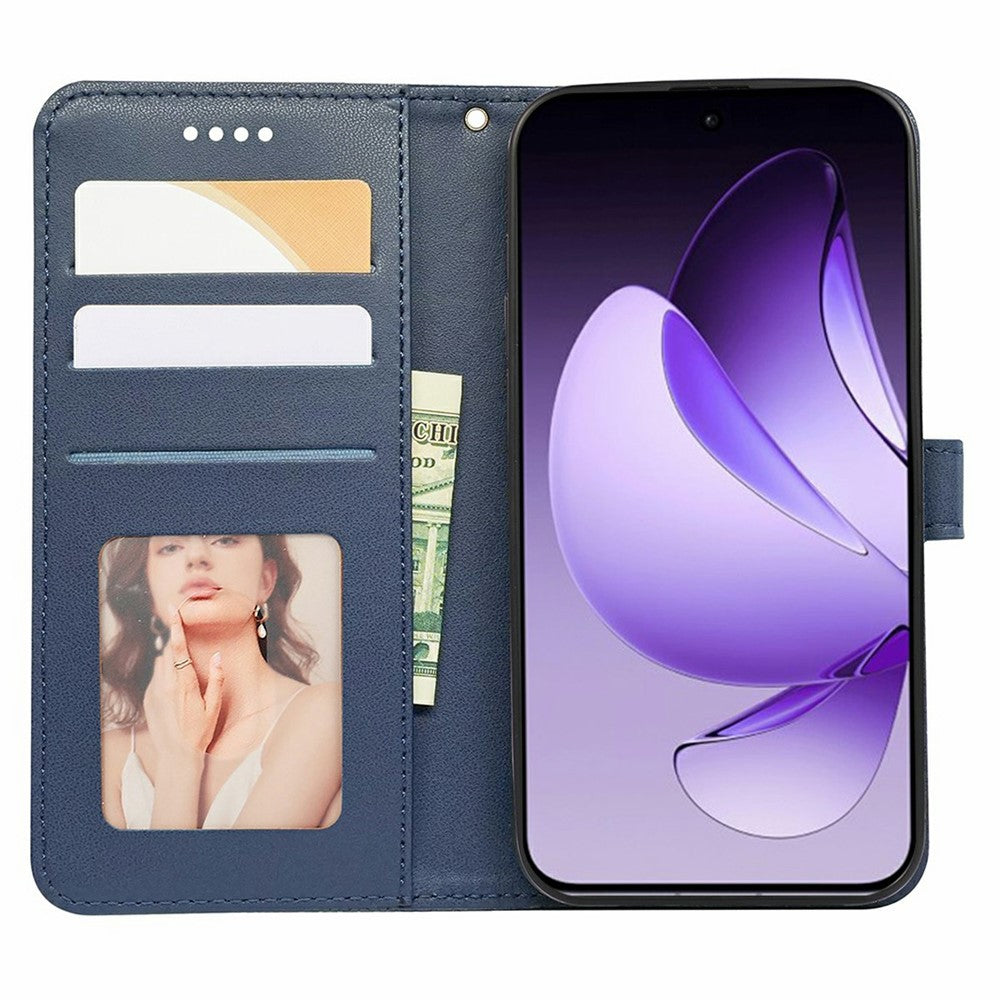 For Oppo Reno13 5G (Global) Case Anti Scratch Splicing Imprinted Rhombus Leather Phone Cover - Blue