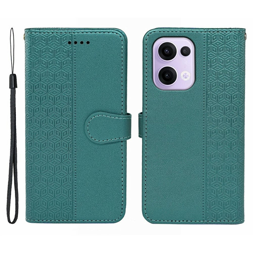 For Oppo Reno13 5G (Global) Case Anti Scratch Splicing Imprinted Rhombus Leather Phone Cover - Green