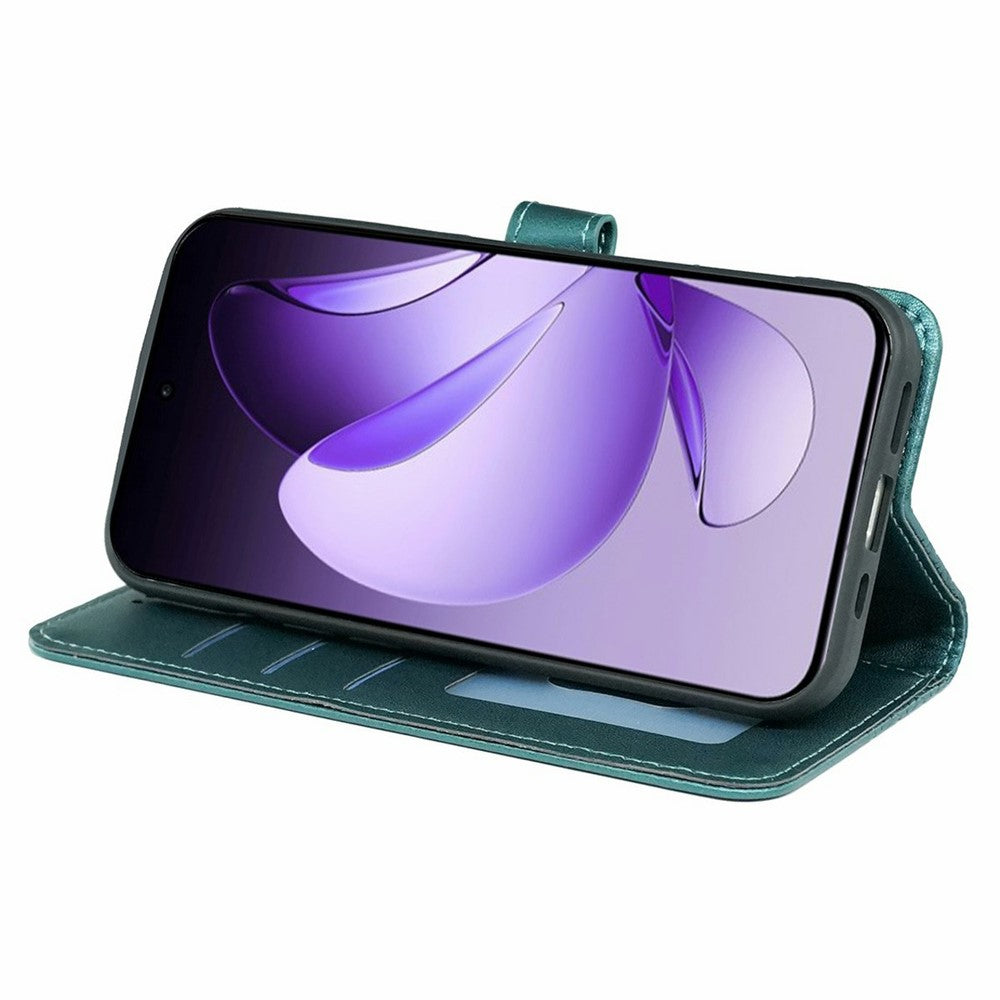 For Oppo Reno13 5G (Global) Case Anti Scratch Splicing Imprinted Rhombus Leather Phone Cover - Green