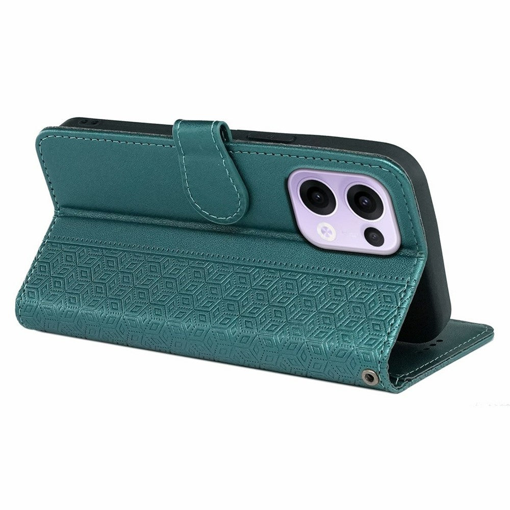 For Oppo Reno13 5G (Global) Case Anti Scratch Splicing Imprinted Rhombus Leather Phone Cover - Green