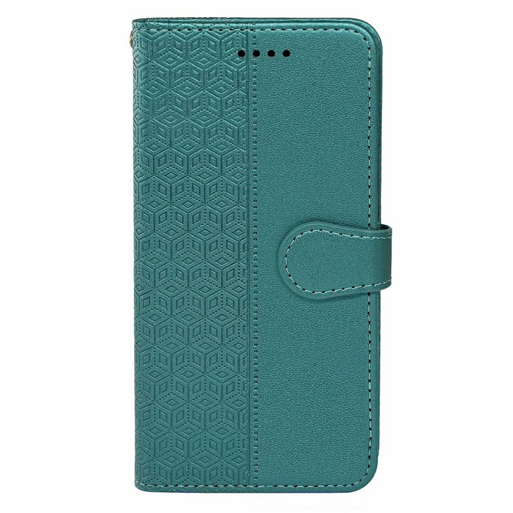 For Oppo Reno13 5G (Global) Case Anti Scratch Splicing Imprinted Rhombus Leather Phone Cover - Green