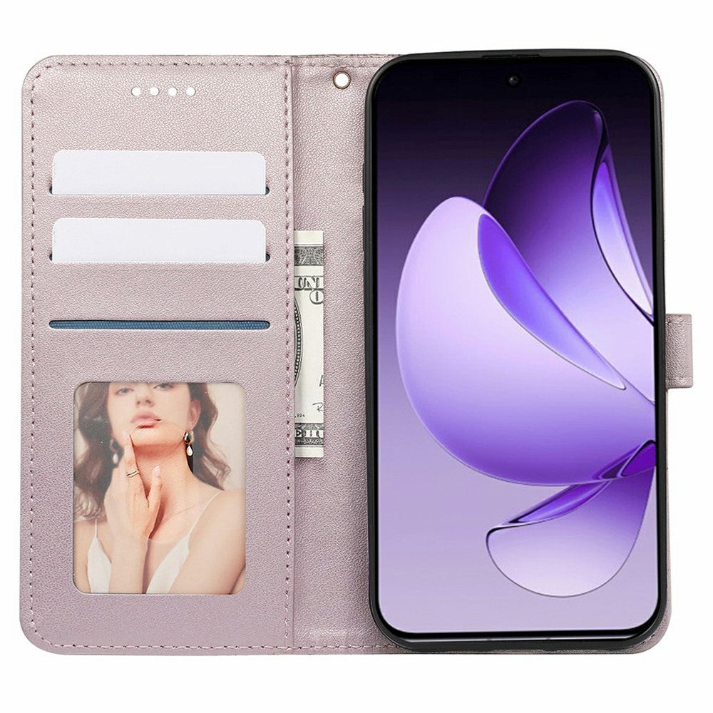 For Oppo Reno13 5G (Global) Case Anti Scratch Splicing Imprinted Rhombus Leather Phone Cover - Rose Gold
