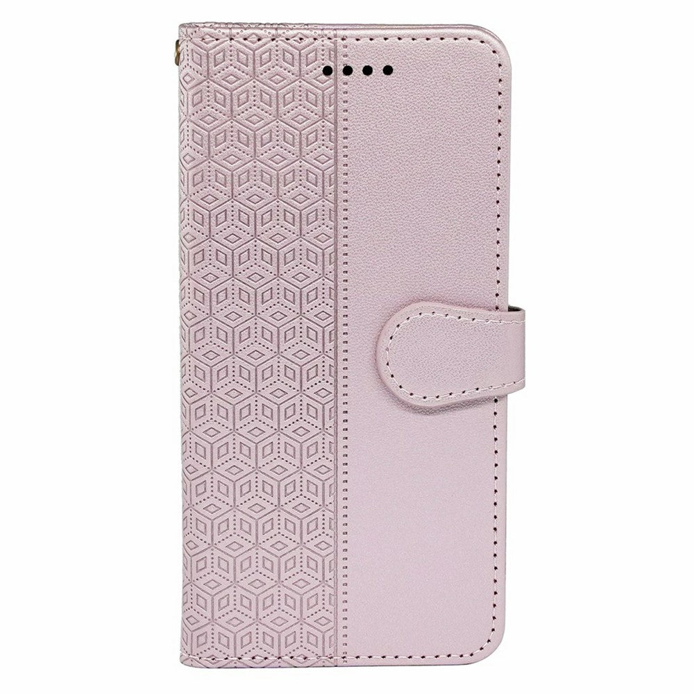 For Oppo Reno13 5G (Global) Case Anti Scratch Splicing Imprinted Rhombus Leather Phone Cover - Rose Gold
