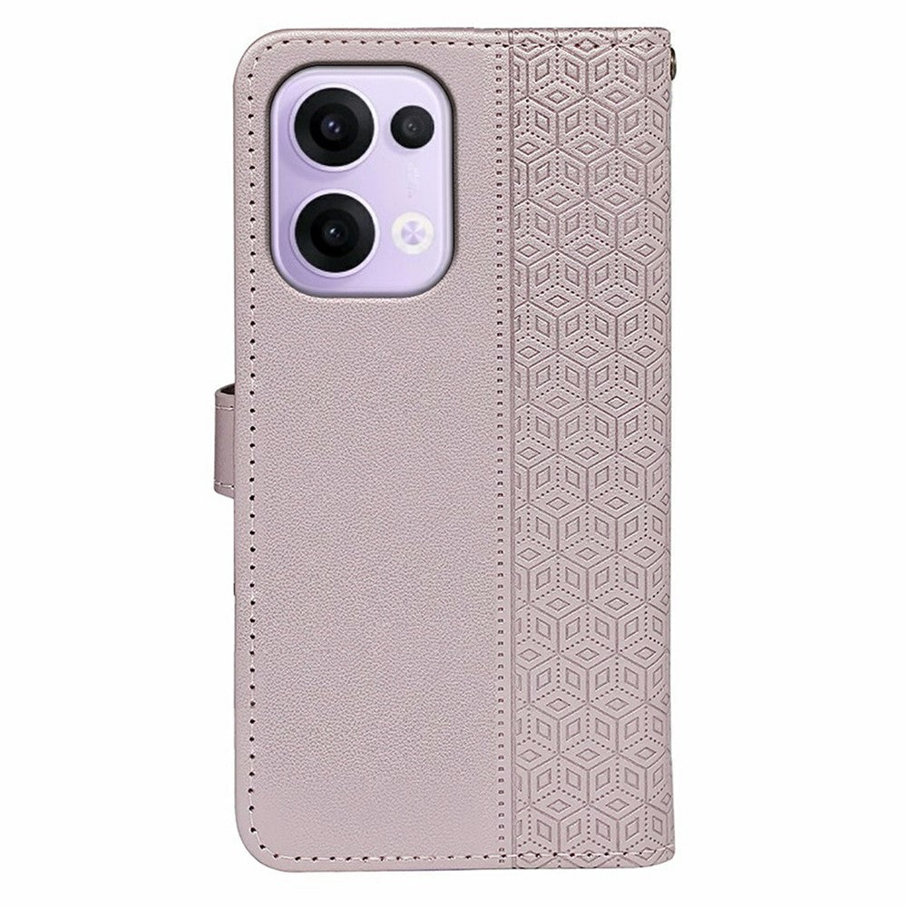 For Oppo Reno13 5G (Global) Case Anti Scratch Splicing Imprinted Rhombus Leather Phone Cover - Rose Gold