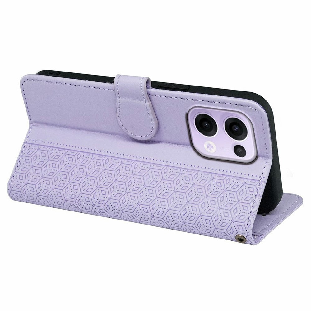 For Oppo Reno13 5G (Global) Case Anti Scratch Splicing Imprinted Rhombus Leather Phone Cover - Purple