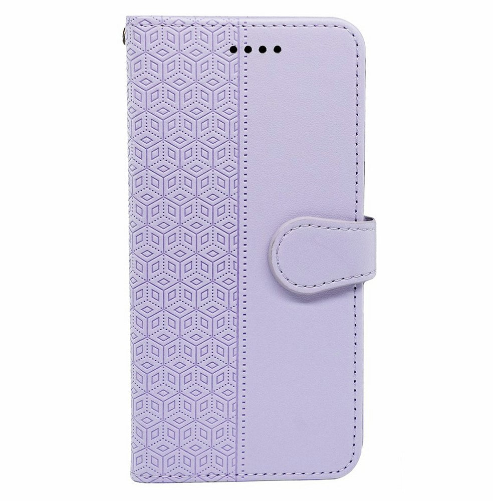 For Oppo Reno13 5G (Global) Case Anti Scratch Splicing Imprinted Rhombus Leather Phone Cover - Purple
