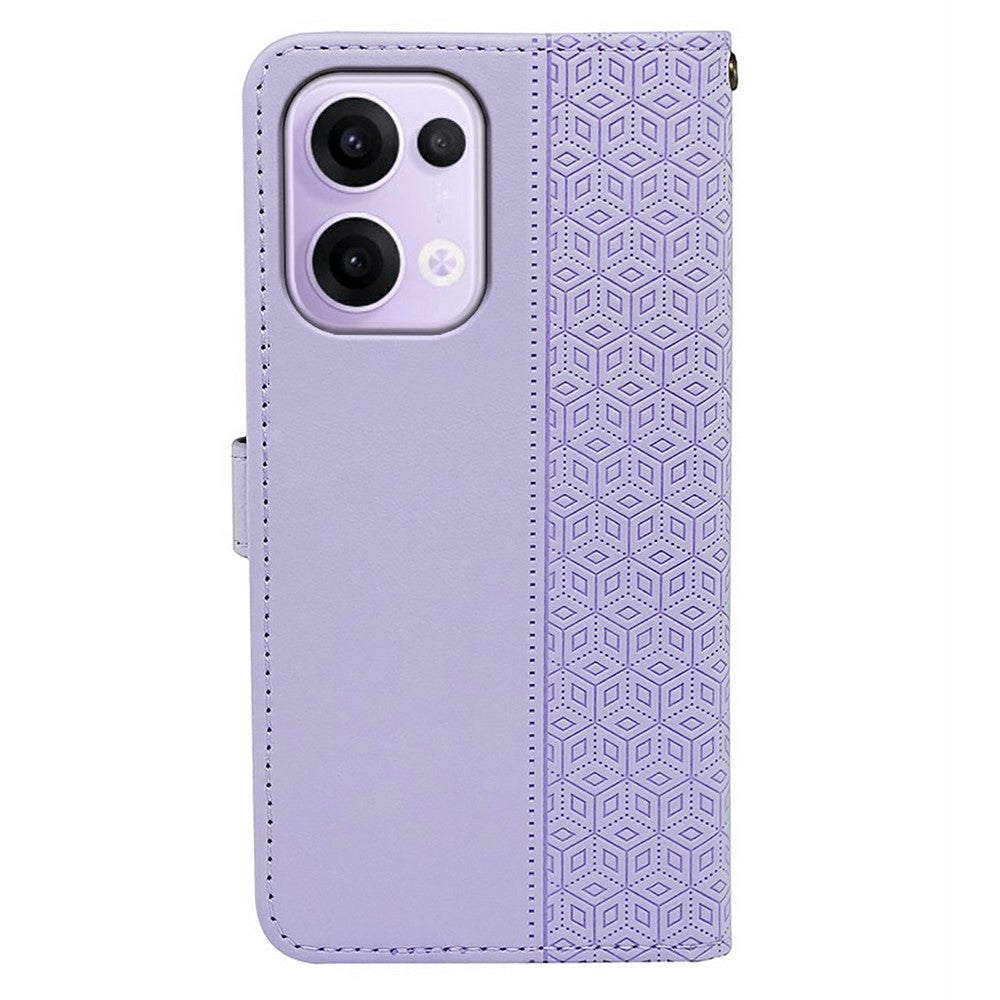 For Oppo Reno13 5G (Global) Case Anti Scratch Splicing Imprinted Rhombus Leather Phone Cover - Purple