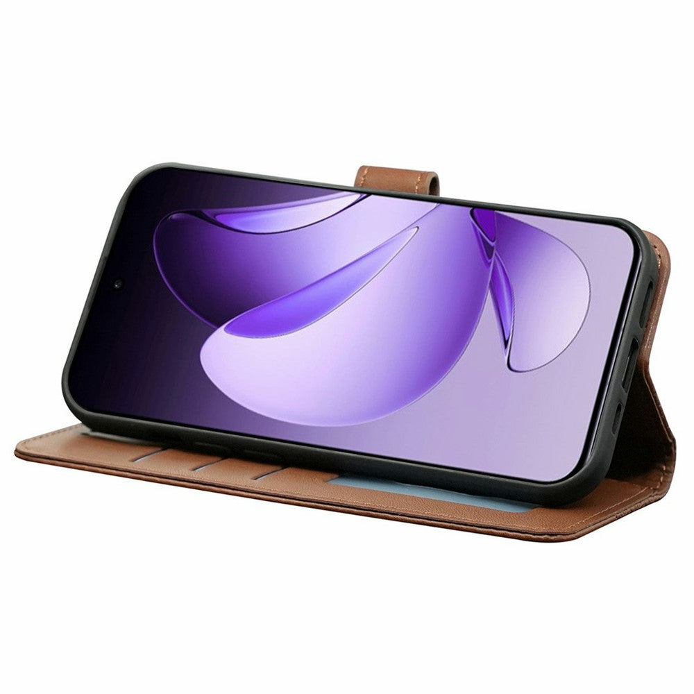 For Oppo Reno13 5G (Global) Case Anti Scratch Splicing Imprinted Rhombus Leather Phone Cover - Brown