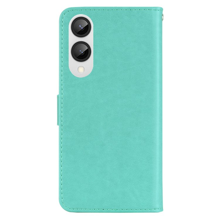 For Samsung Galaxy S25 Edge Wallet Case Owl Flower Imprinted Rhinestone Leather Cover - Cyan
