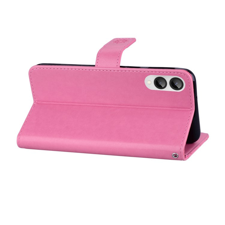 For Samsung Galaxy S25 Edge Wallet Case Owl Flower Imprinted Rhinestone Leather Cover - Rose