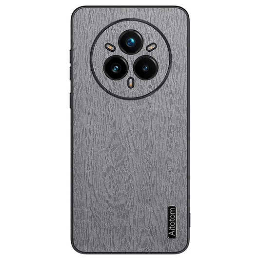 For Realme 14 Pro+ 5G Case Wood Texture PU Leather Coated PC TPU Phone Cover - Grey