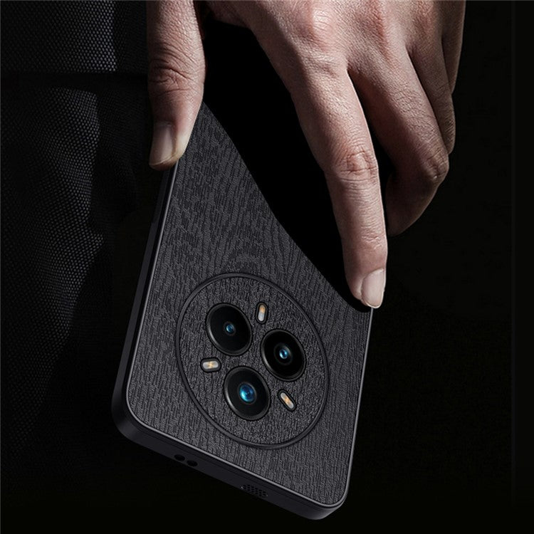 For Realme 14 Pro+ 5G Case Wood Texture PU Leather Coated PC TPU Phone Cover - Blue
