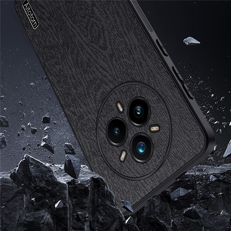 For Realme 14 Pro+ 5G Case Wood Texture PU Leather Coated PC TPU Phone Cover - Blue