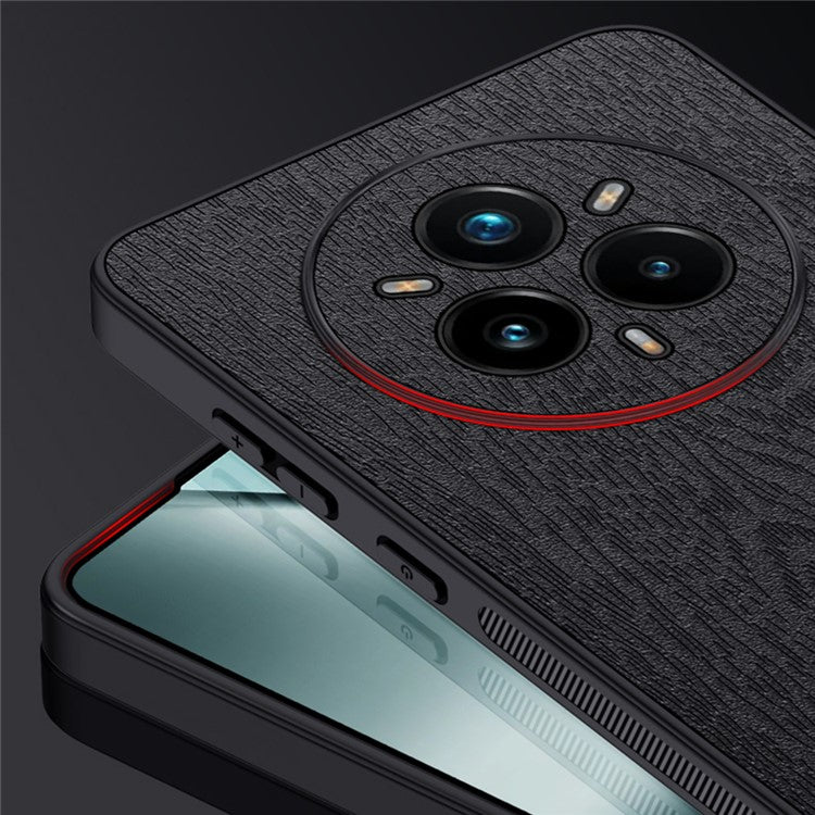 For Realme 14 Pro+ 5G Case Wood Texture PU Leather Coated PC TPU Phone Cover - Blue