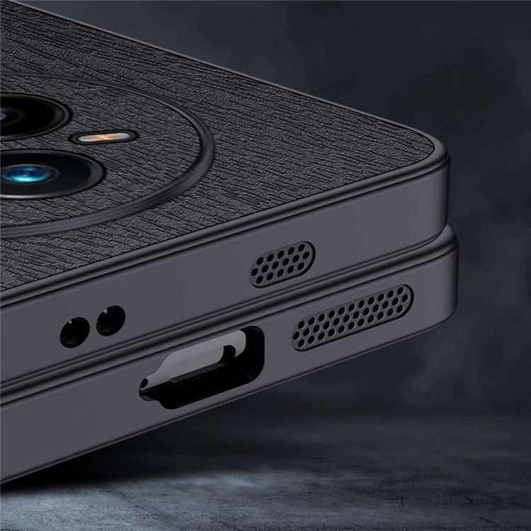 For Realme 14 Pro+ 5G Case Wood Texture PU Leather Coated PC TPU Phone Cover - Blue