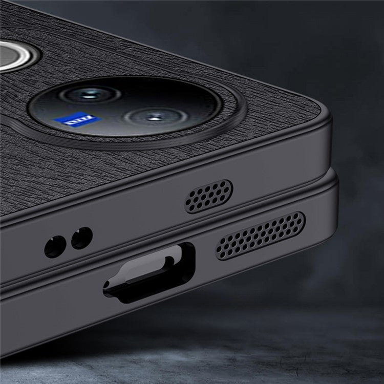 For vivo V50 5G Case Wood Texture PU Leather Coated PC TPU Phone Cover - Black
