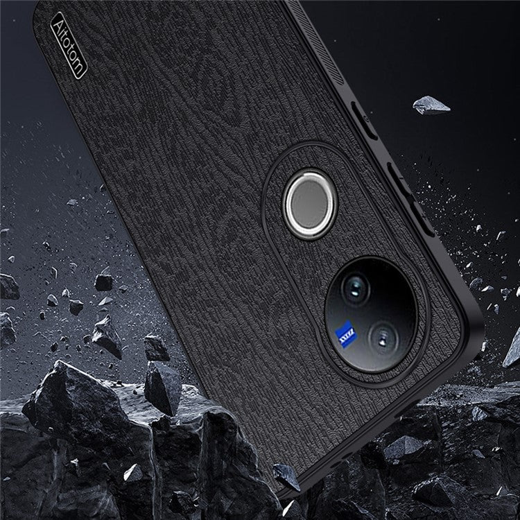 For vivo V50 5G Case Wood Texture PU Leather Coated PC TPU Phone Cover - Blue