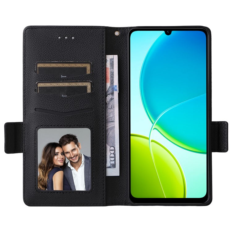 For vivo Y04 4G / Y29s 5G Case Wallet Flip Litchi Texture PU Leather Phone Cover - Black