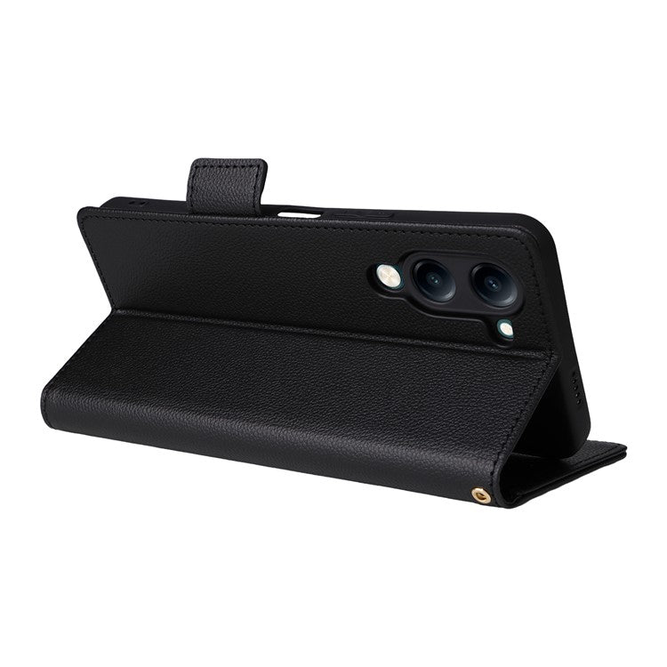 For vivo Y04 4G / Y29s 5G Case Wallet Flip Litchi Texture PU Leather Phone Cover - Black