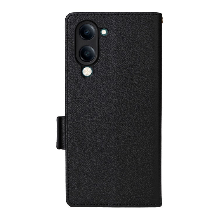 For vivo Y04 4G / Y29s 5G Case Wallet Flip Litchi Texture PU Leather Phone Cover - Black